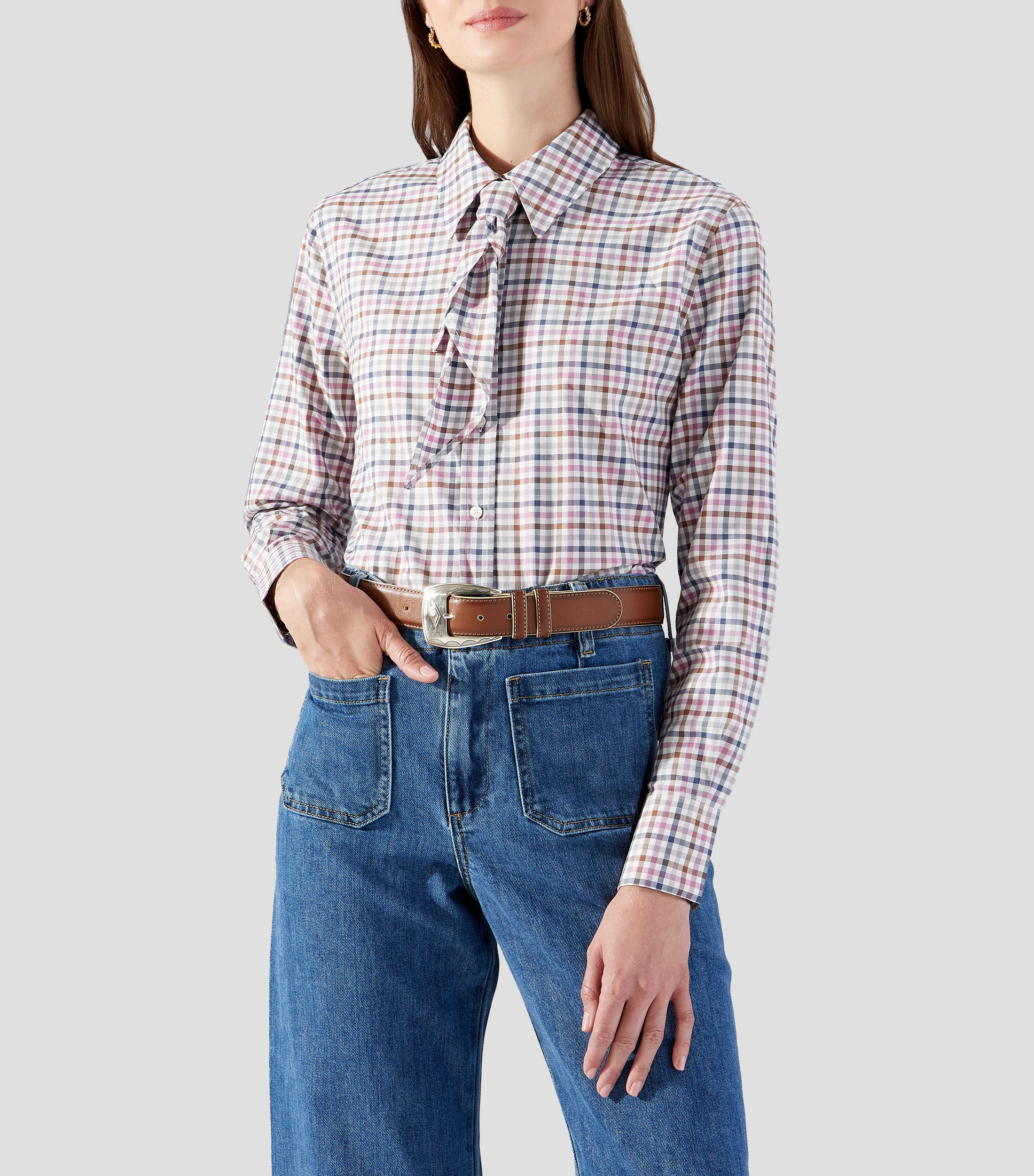 Camisa a cuadros manga larga Mujer